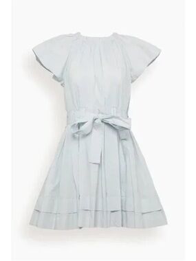 Ulla Johnson Mae Pale Blue Tie-Waist Flutter Sleeve Mini Dress